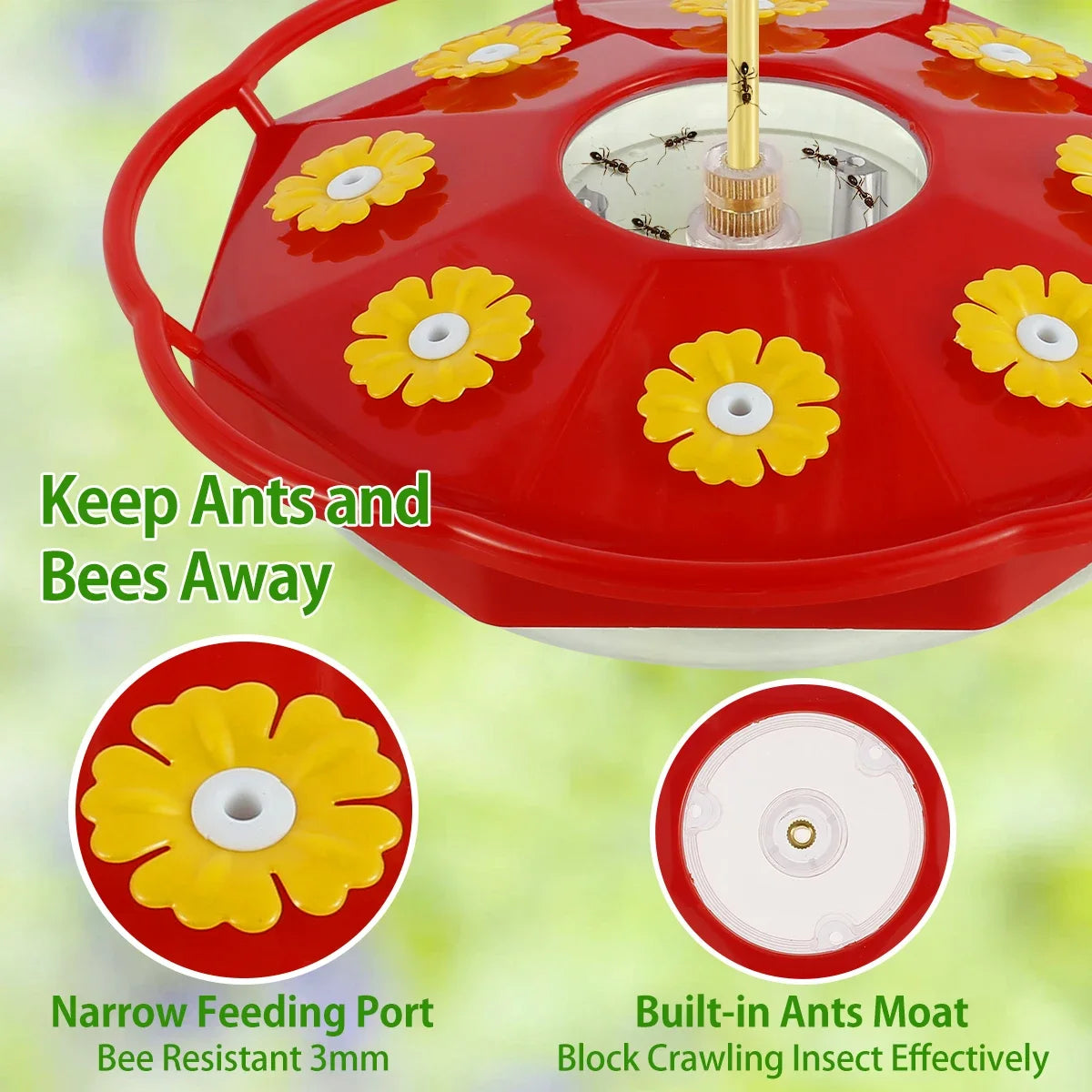 Flower-Shaped Hummingbird Feeder - 8 Feeding Ports Ant and Bee Proof Outdoor Garden