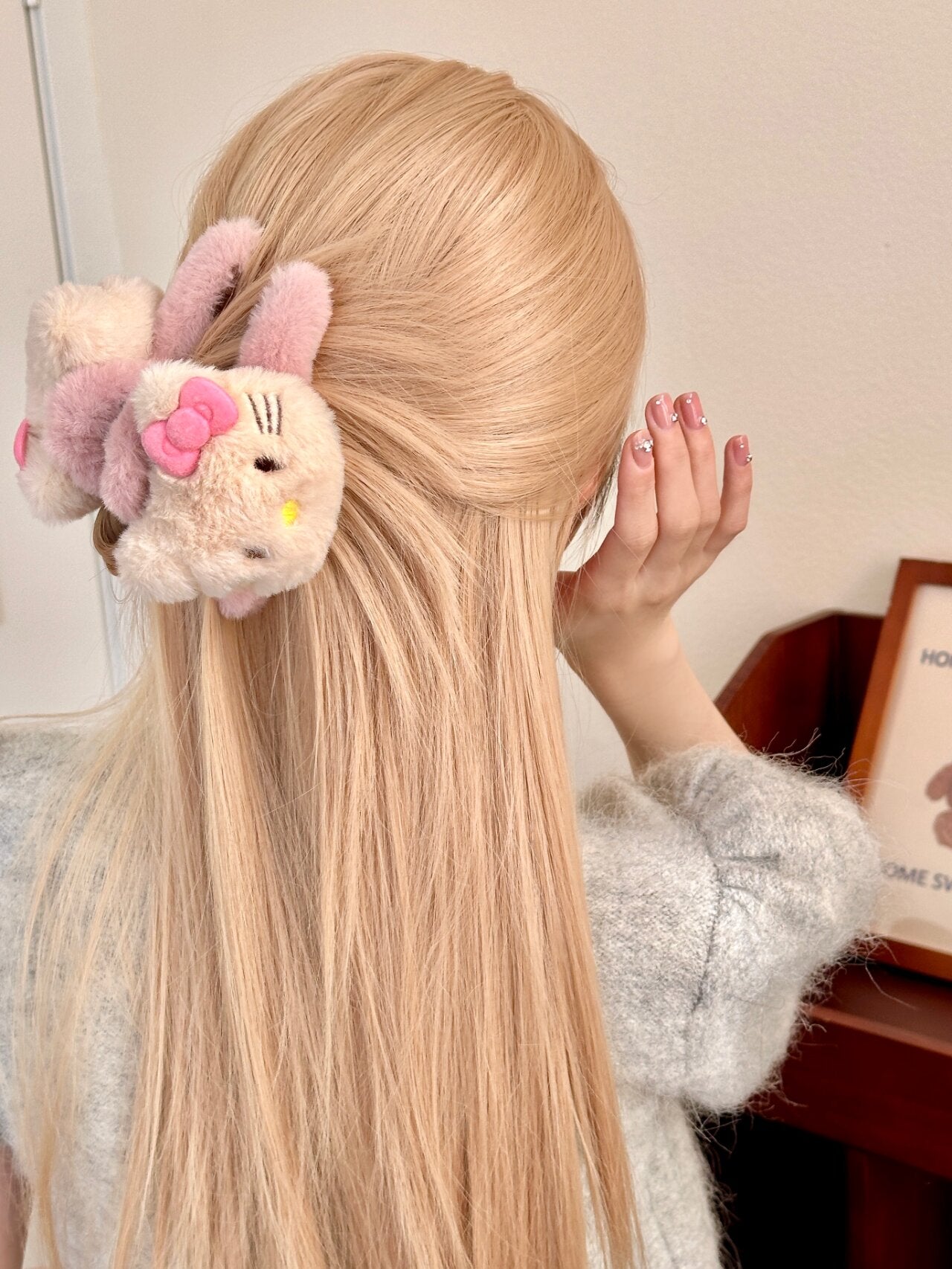 Hellokitty Plush Claw Clip for Thick Hair 2 Pcs Rectangular Cute Hair Clips for Women Large Hair Barrettes for Thin Hair Non Slip Hair Jaw Clips Strong Hold for Girls