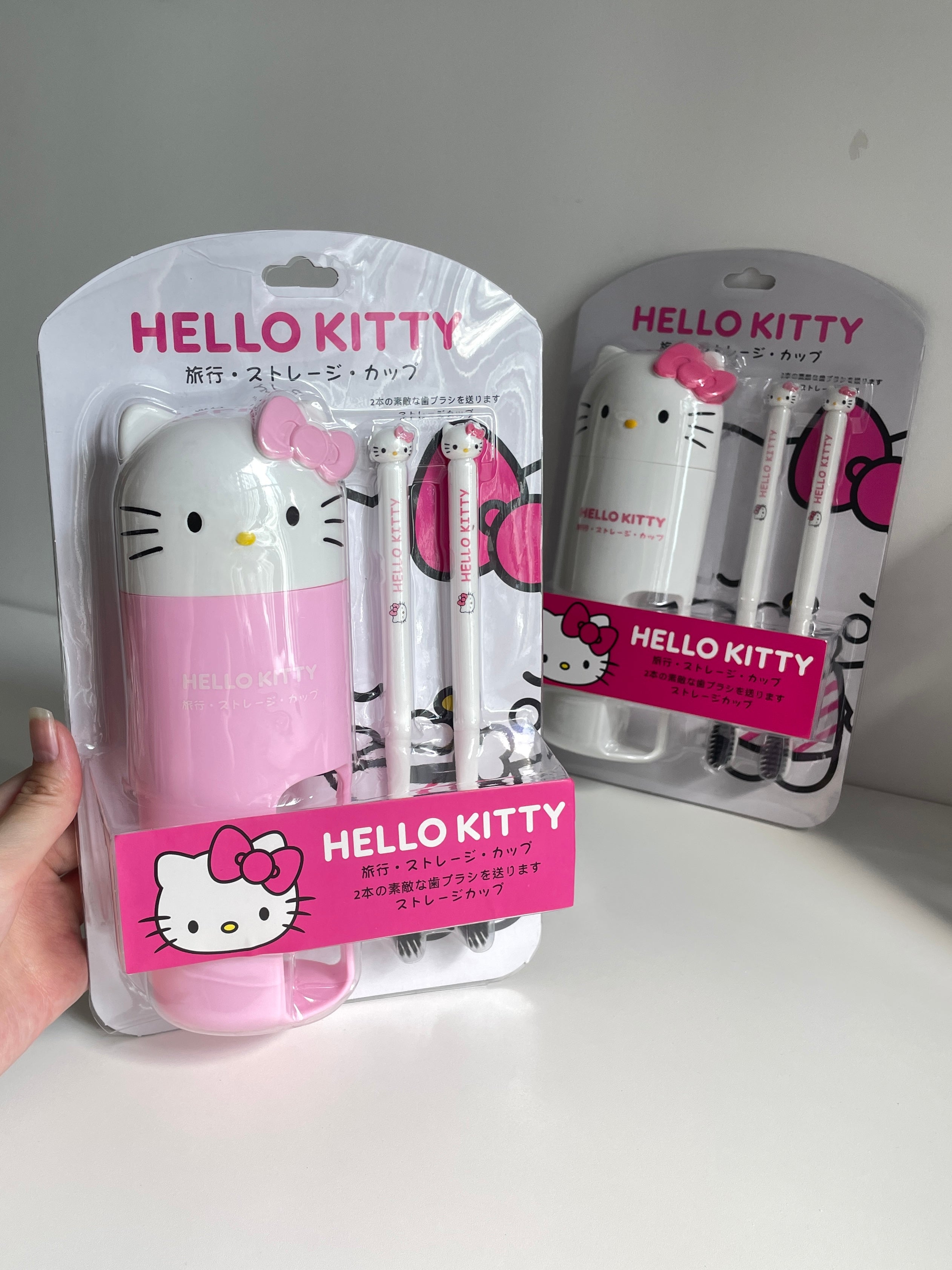 Hellokitty Travel Toothbrush Cup 2 Toothbrush Included Portable Business Trips Wash Cup Holder Travel Toothpaste Holder Organizer