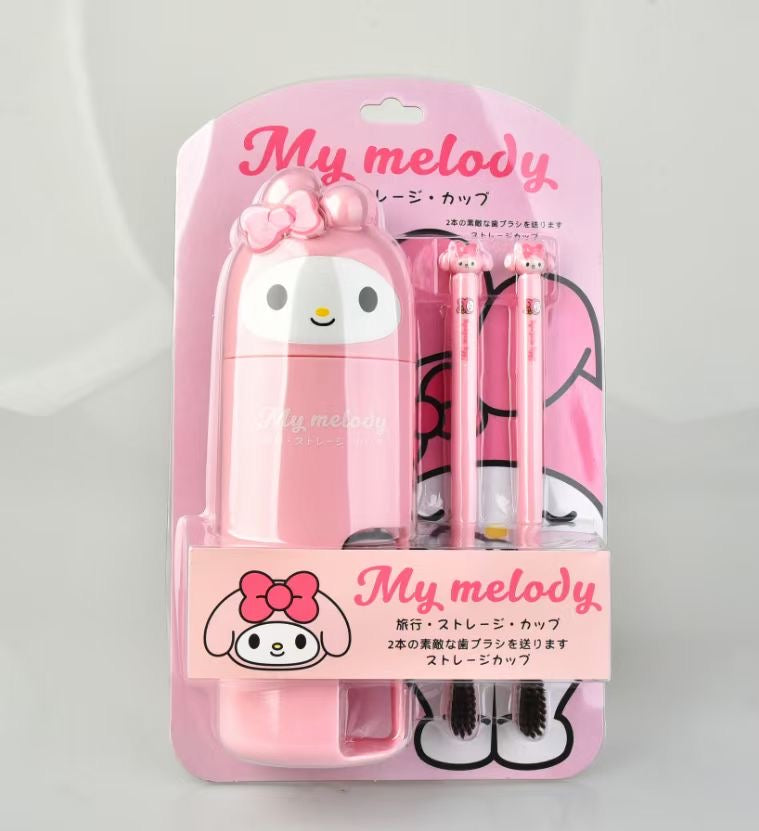 Hellokitty Travel Toothbrush Cup 2 Toothbrush Included Portable Business Trips Wash Cup Holder Travel Toothpaste Holder Organizer
