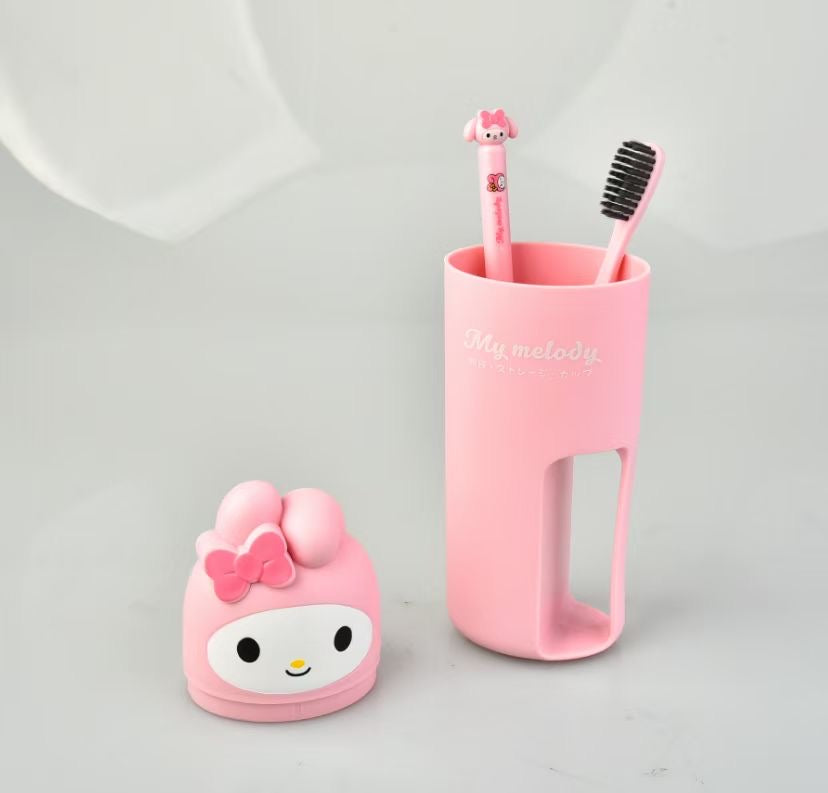 Hellokitty Travel Toothbrush Cup 2 Toothbrush Included Portable Business Trips Wash Cup Holder Travel Toothpaste Holder Organizer