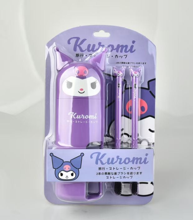 Hellokitty Travel Toothbrush Cup 2 Toothbrush Included Portable Business Trips Wash Cup Holder Travel Toothpaste Holder Organizer
