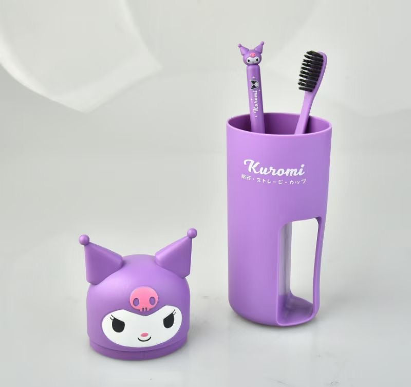 Hellokitty Travel Toothbrush Cup 2 Toothbrush Included Portable Business Trips Wash Cup Holder Travel Toothpaste Holder Organizer