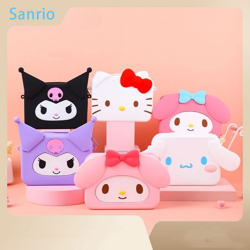 Kawaii Sanrio Hello Kitty Kuromi Mini Silicone Coin Purse Children Cute Caryoon My Melody Coin Purse Children Bag Girl Gifts