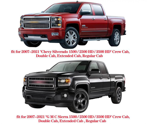 Fit for 2007-2024 "Chevrolet Silverado 1500/2500 HD/ 3500 HD" Cab, Double Cab, Extended Cab, Regular Cab<br>Fit for 2007-2021 "GMC Sierra 1500/2500 HD/3500 HD" Crew Cab, Double Cab, Extended Cab, Regular Cab