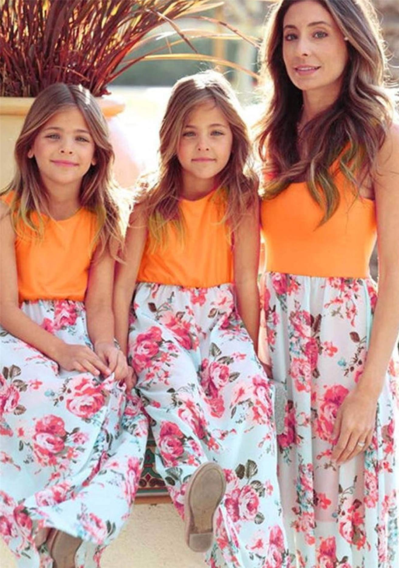 Mom Girl Botanical Prints Floor Length Matching Dress (2542411087956)