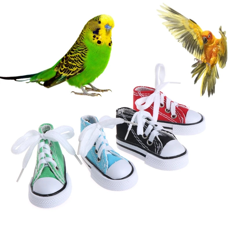 4Pack Parrot Games Toys for Birds Mini Canvas Shoes Chew Bite Decoration Hanging Cage Funny Parrot Craft