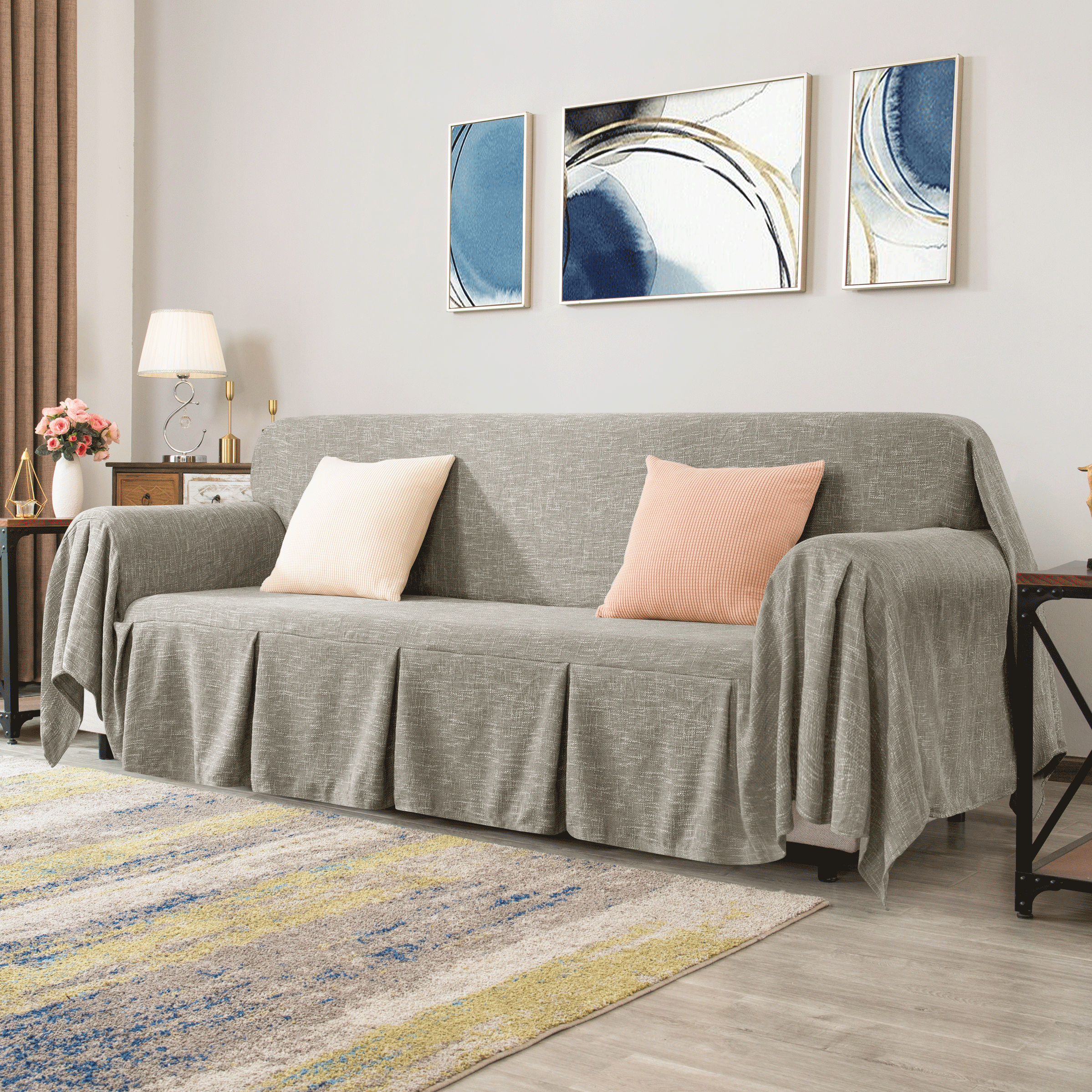 Calum Ruffle Linen Box Cushion Armchair Slipcover