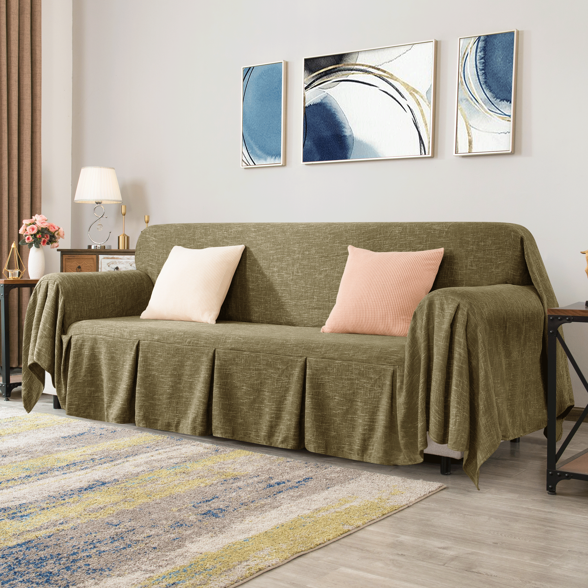 Calum Ruffle Linen Box Cushion Armchair Slipcover