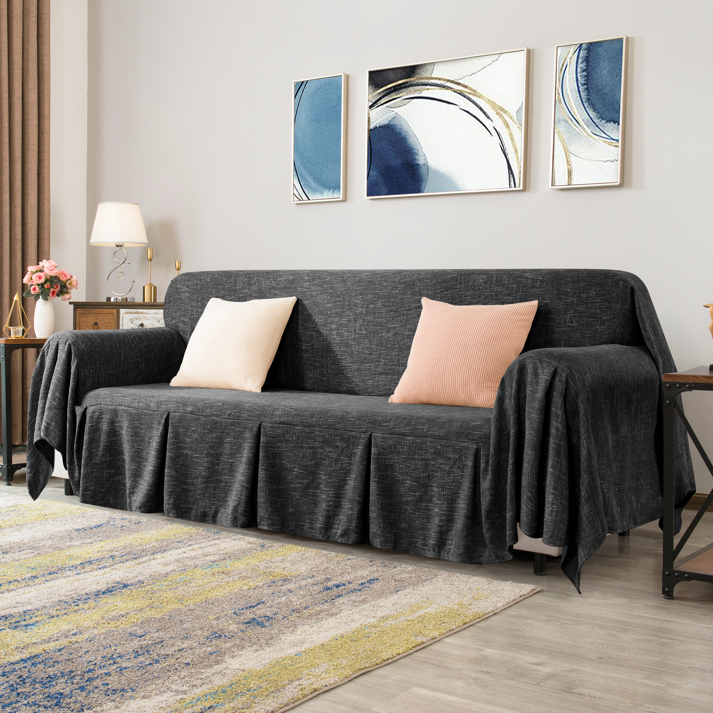 Calum Ruffle Linen Box Cushion Armchair Slipcover