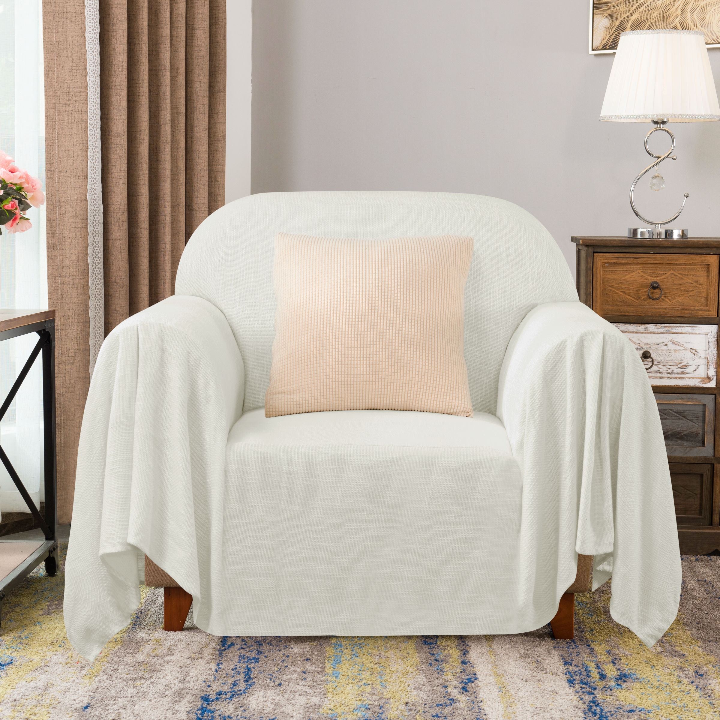 Calum Ruffle Linen Box Cushion Armchair Slipcover