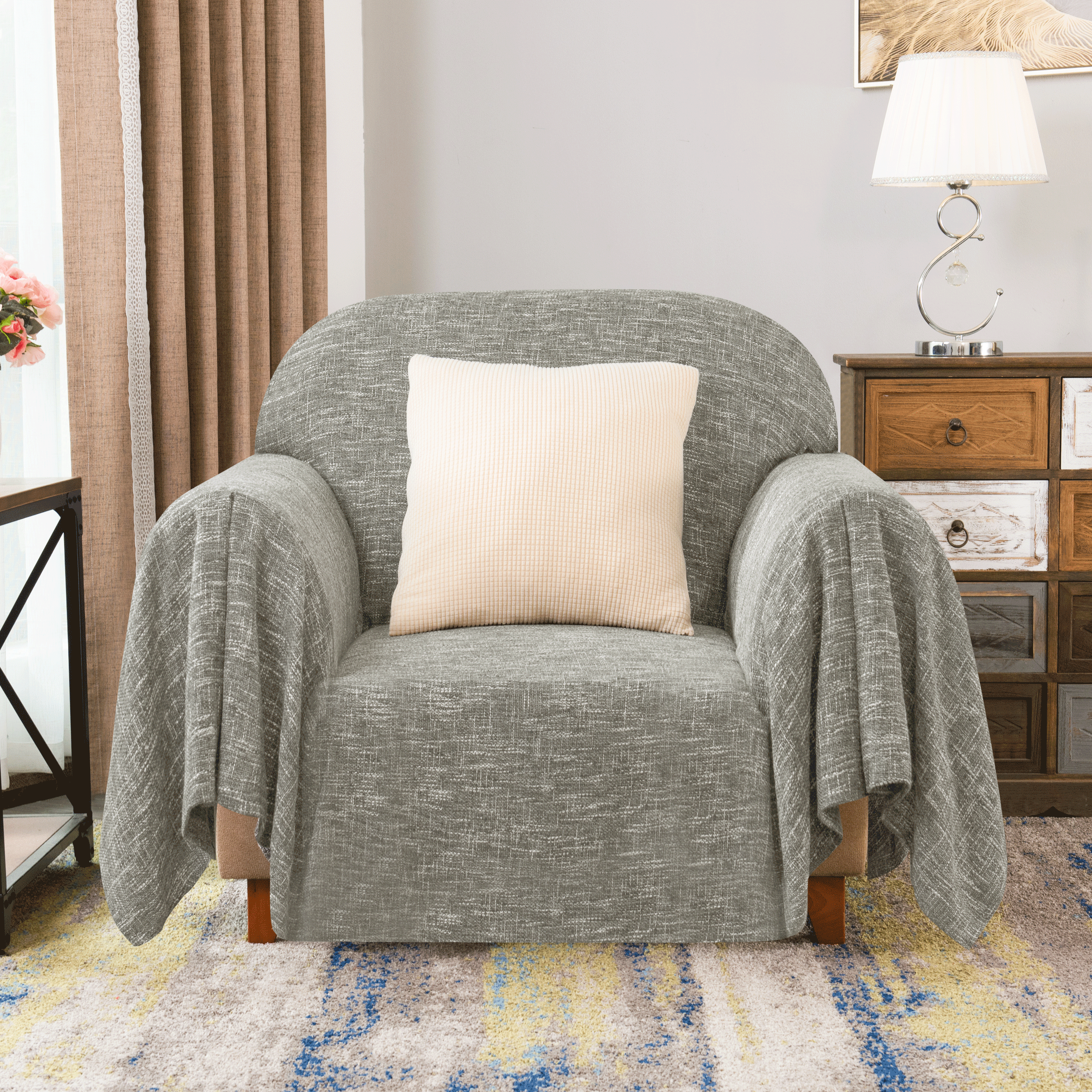 Calum Ruffle Linen Box Cushion Armchair Slipcover