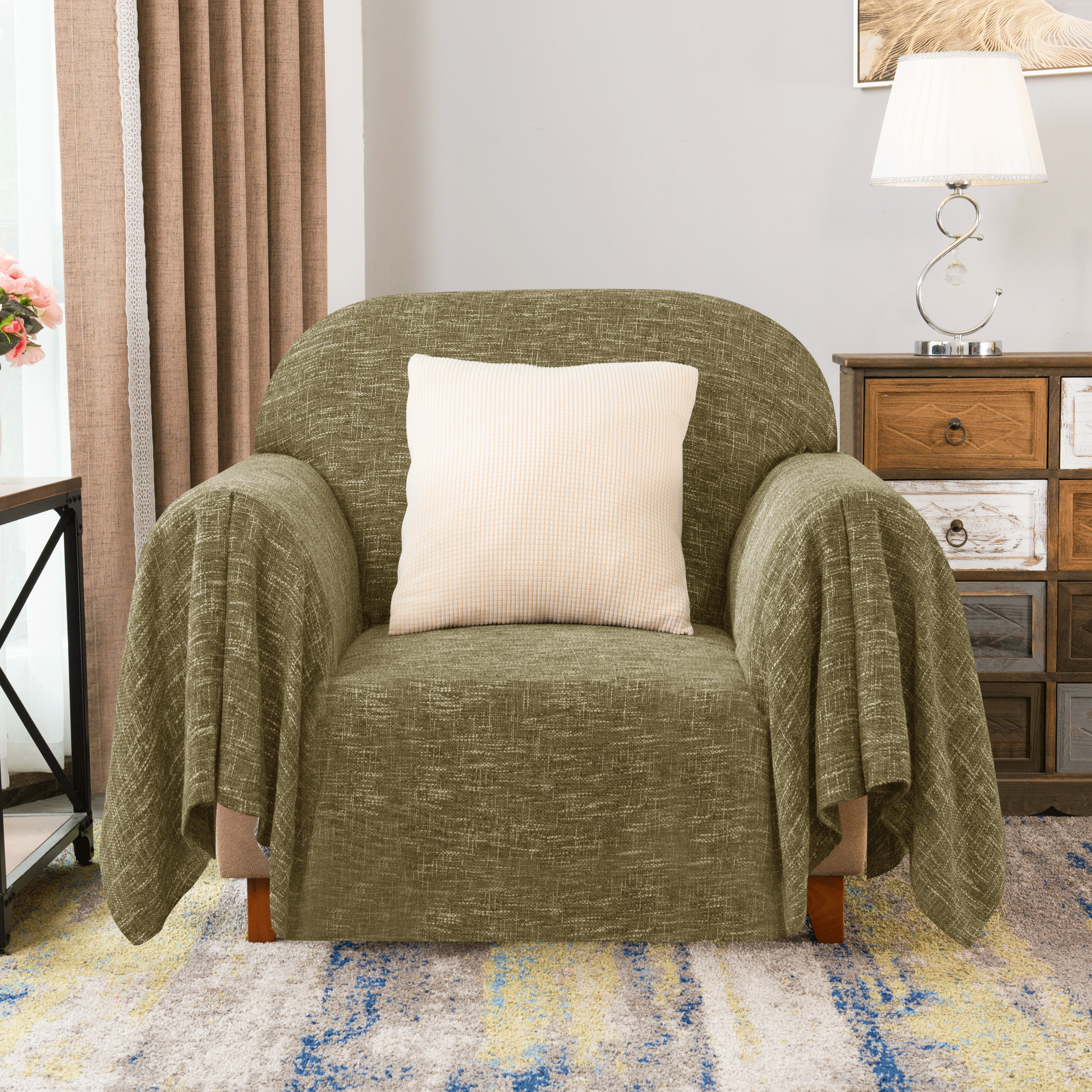 Calum Ruffle Linen Box Cushion Armchair Slipcover