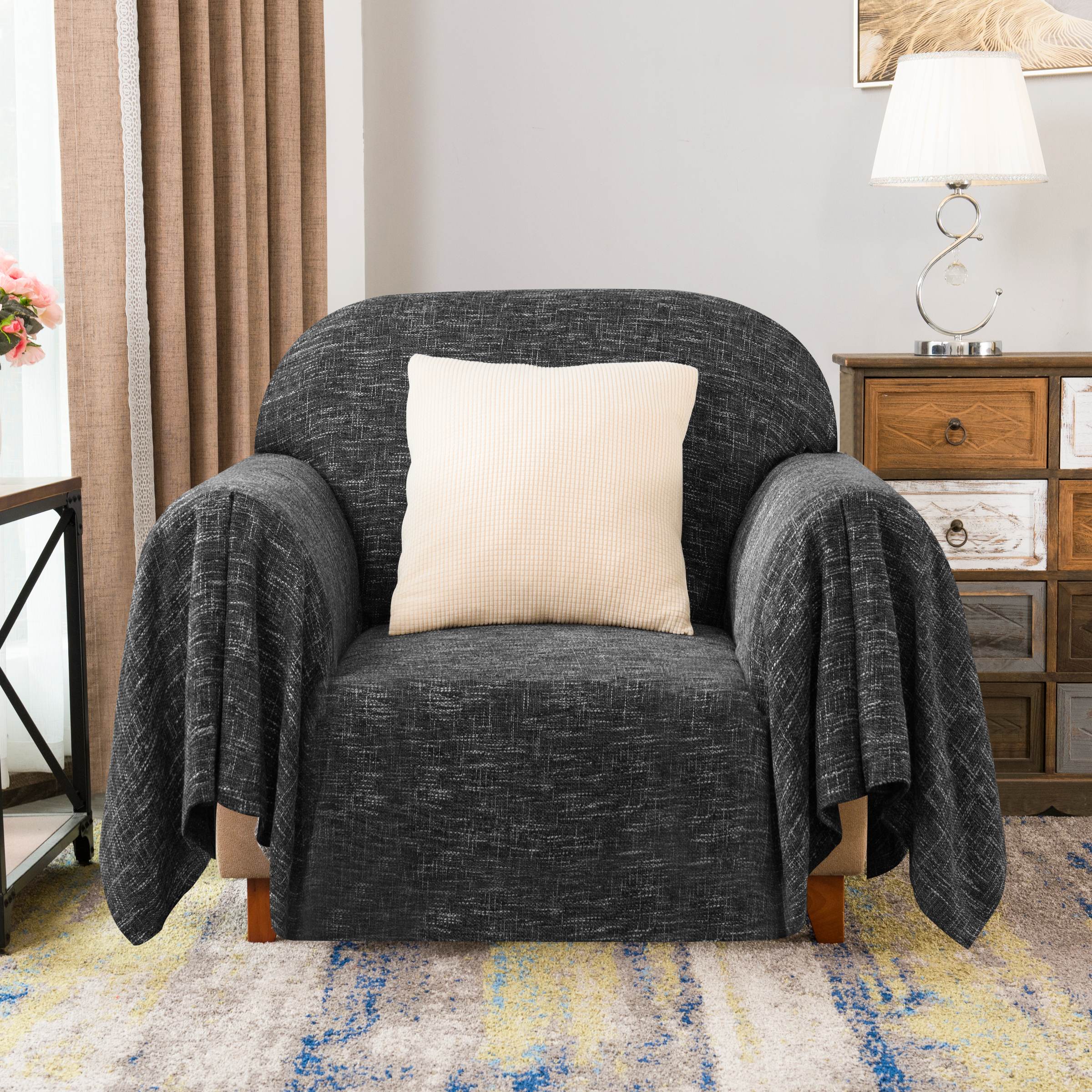 Calum Ruffle Linen Box Cushion Armchair Slipcover