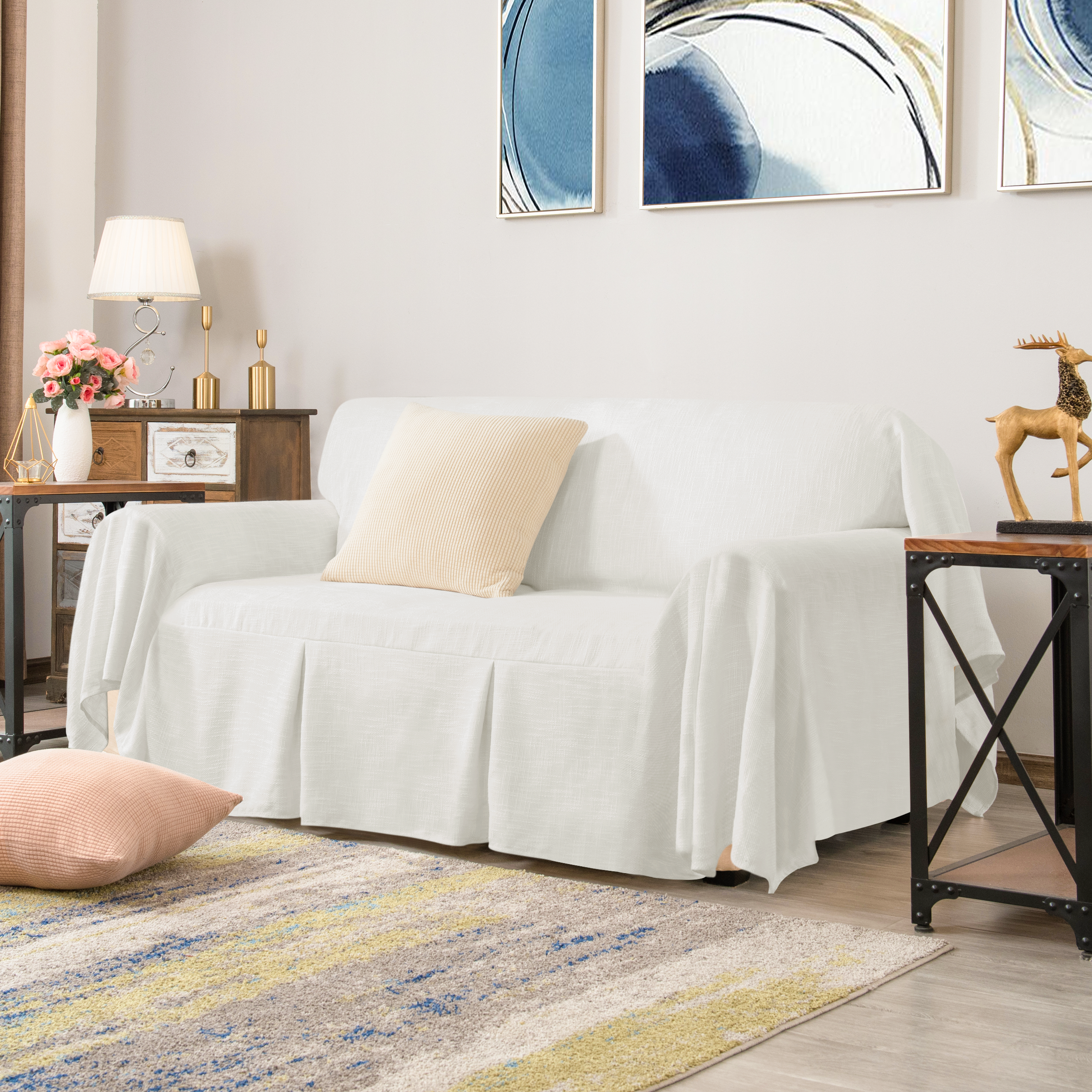 Calum Ruffle Linen Box Cushion Armchair Slipcover