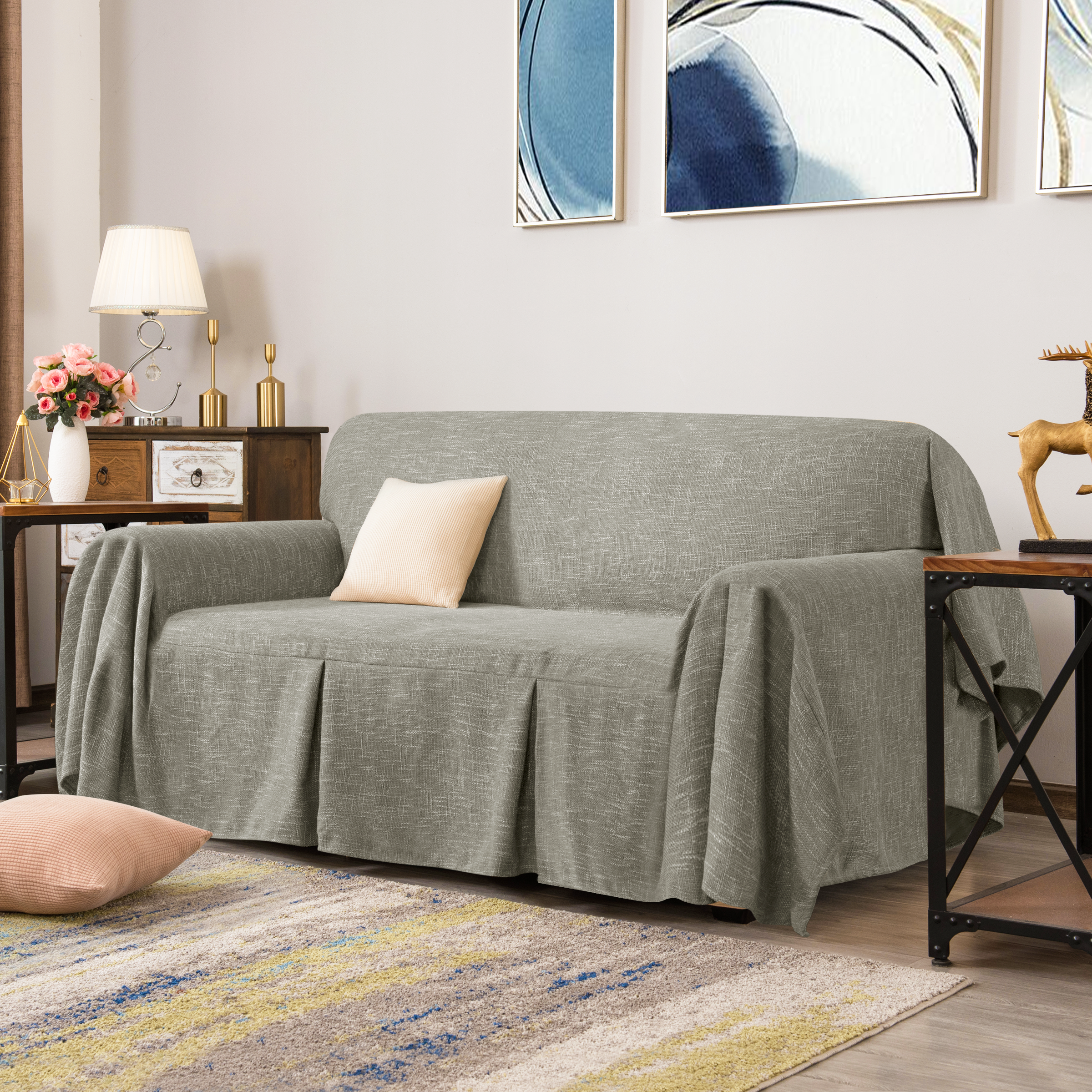 Calum Ruffle Linen Box Cushion Armchair Slipcover