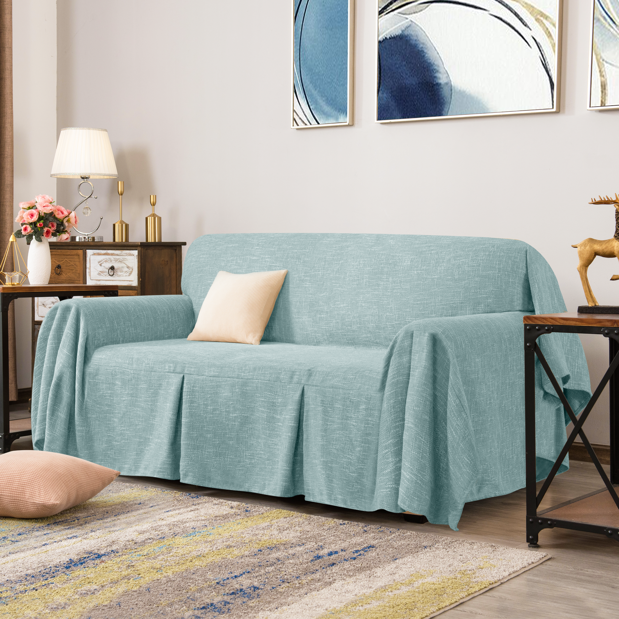 Calum Ruffle Linen Box Cushion Armchair Slipcover