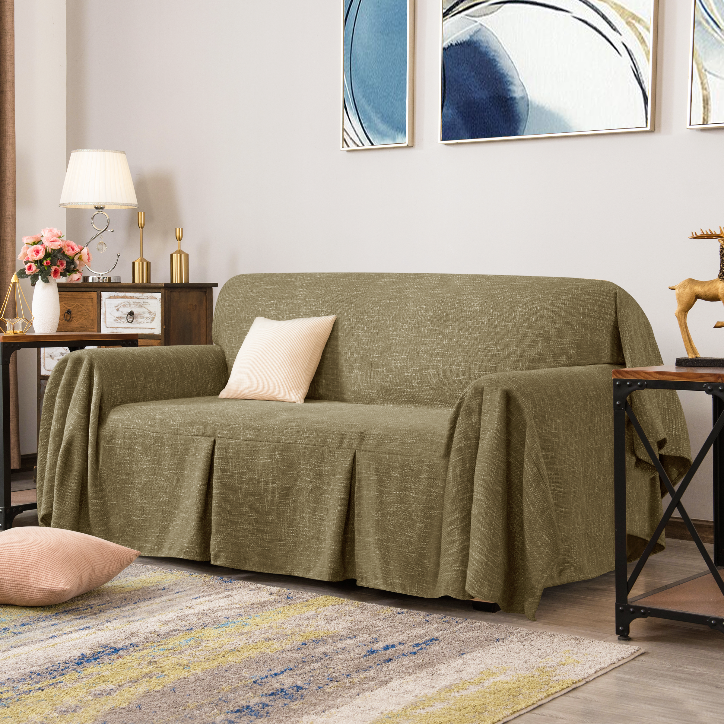 Calum Ruffle Linen Box Cushion Armchair Slipcover