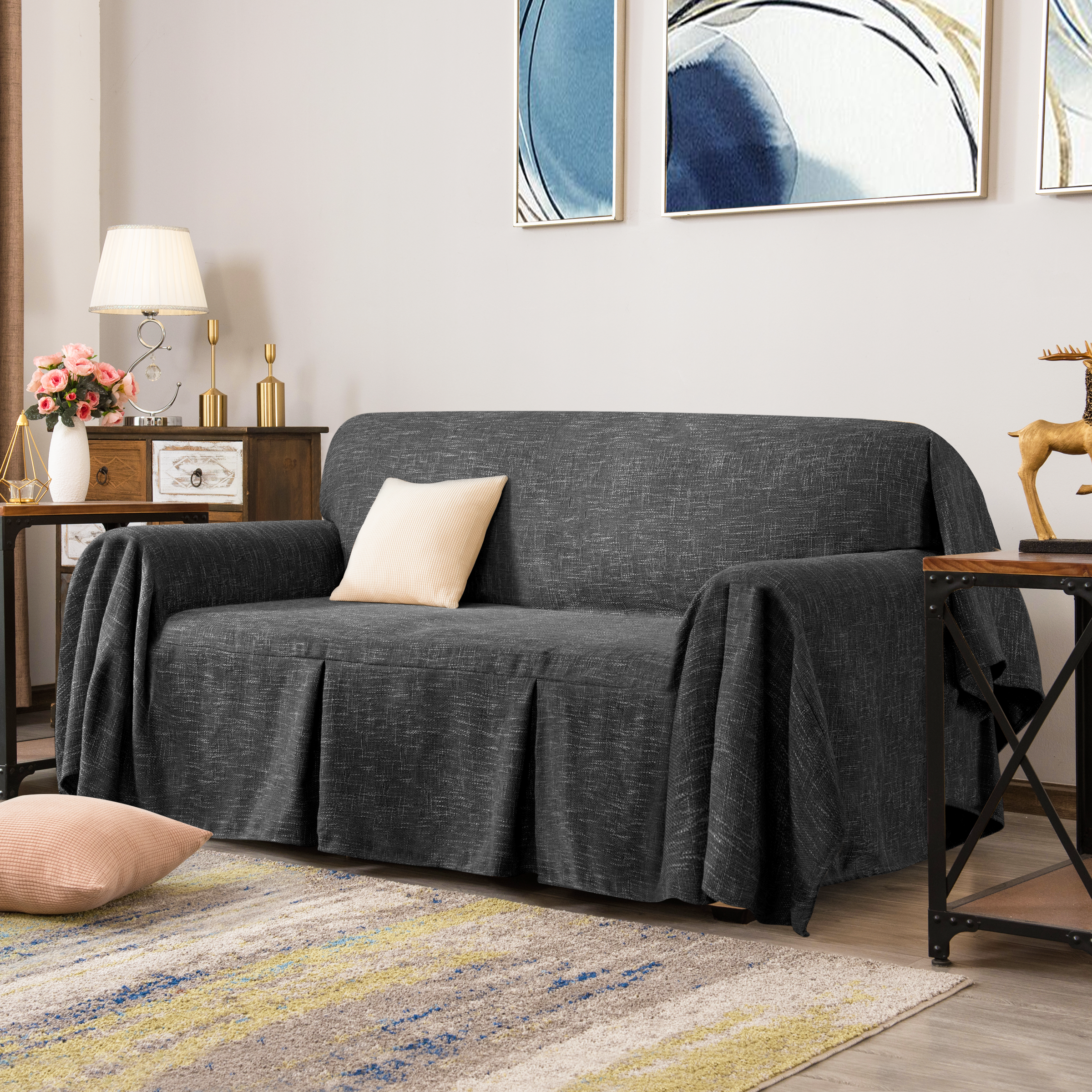 Calum Ruffle Linen Box Cushion Armchair Slipcover