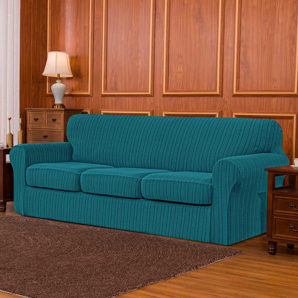 Maurice Retro Knit & Stripes Stretch Sofa Cover