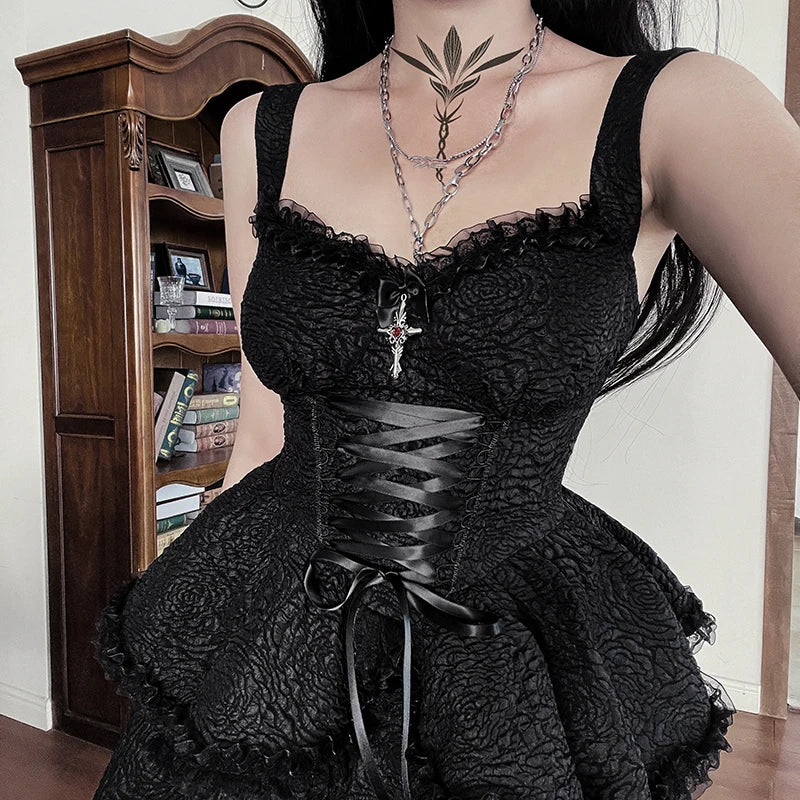 Gothic Lace Ruffle Trim Dress