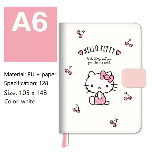 A6 Cute Hello Kitty MINISO Anime Leather Magnetic Buckle Notebook Student Planner Write Office Portable Kawaii School Stationery