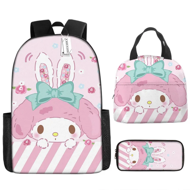 3pcs/set Kids Sanrio Hello Kitty Series Backpack Pencil Case Meal Bag Air Cushion Harness Waterproof Spine Protection Schoolbag