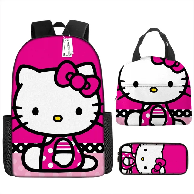 3pcs/set Kids Sanrio Hello Kitty Series Backpack Pencil Case Meal Bag Air Cushion Harness Waterproof Spine Protection Schoolbag