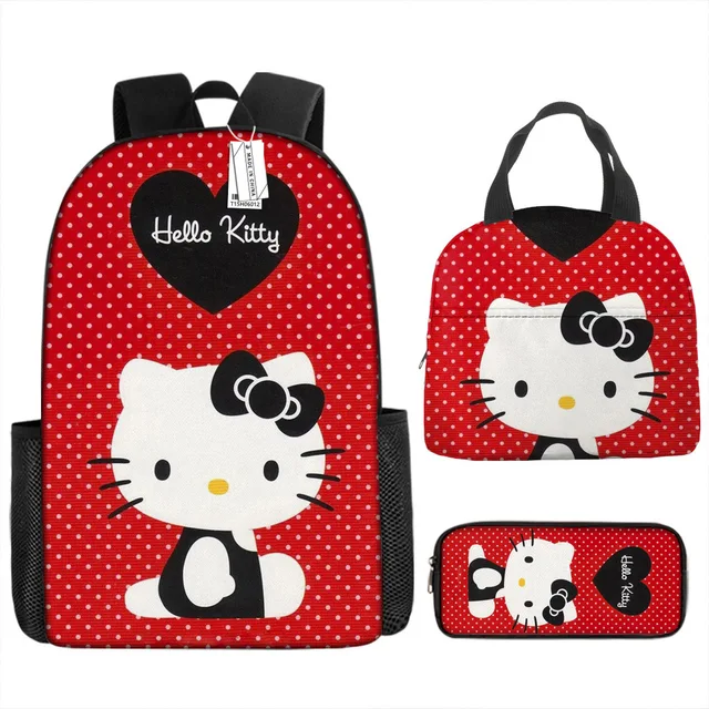 3pcs/set Kids Sanrio Hello Kitty Series Backpack Pencil Case Meal Bag Air Cushion Harness Waterproof Spine Protection Schoolbag