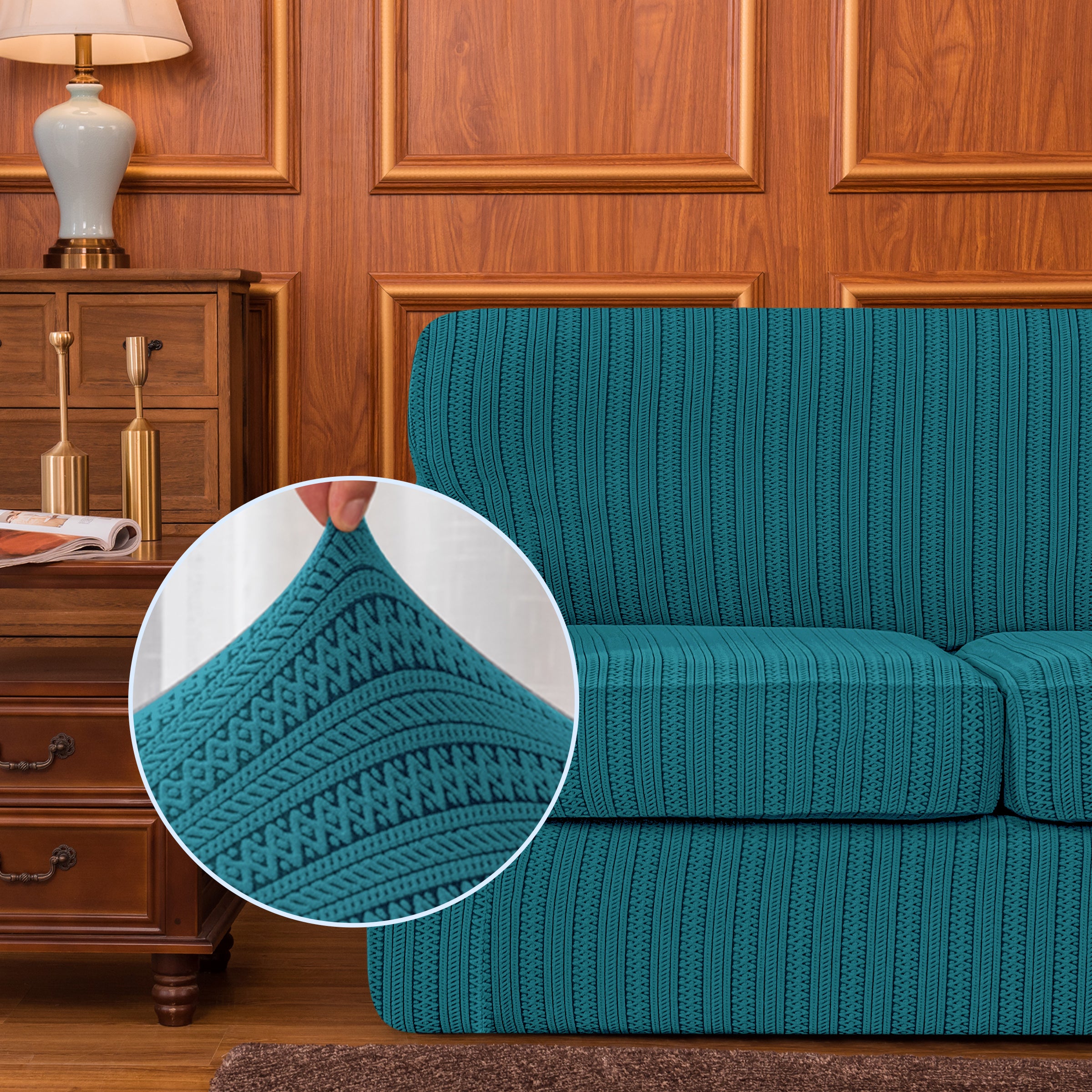 Maurice Retro Knit & Stripes Stretch Sofa Cover