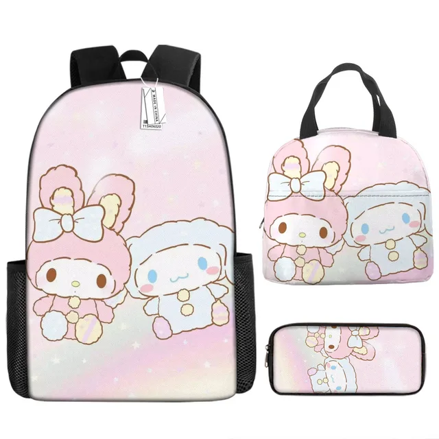 3pcs/set Kids Sanrio Hello Kitty Series Backpack Pencil Case Meal Bag Air Cushion Harness Waterproof Spine Protection Schoolbag