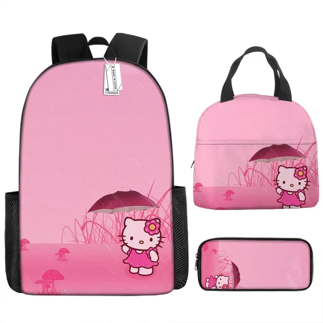 3pcs/set Kids Sanrio Hello Kitty Series Backpack Pencil Case Meal Bag Air Cushion Harness Waterproof Spine Protection Schoolbag