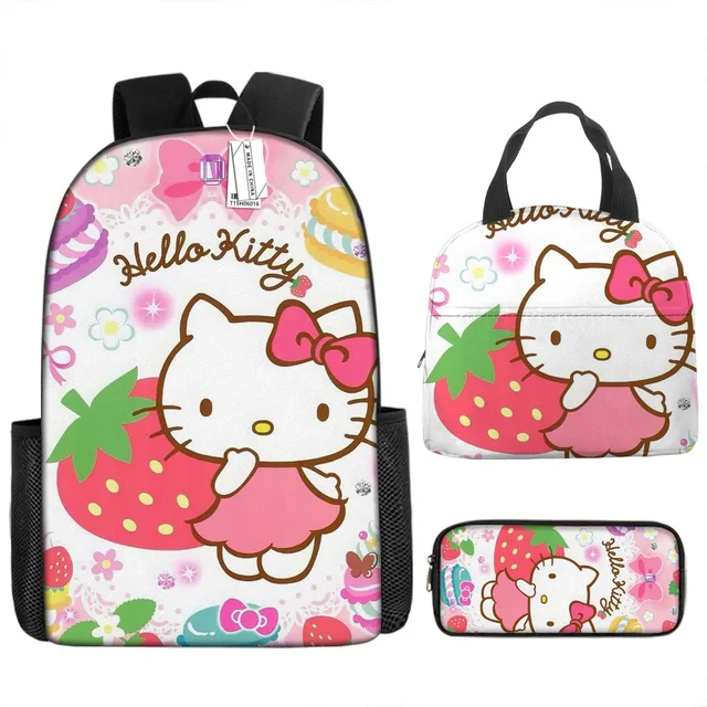 3pcs/set Kids Sanrio Hello Kitty Series Backpack Pencil Case Meal Bag Air Cushion Harness Waterproof Spine Protection Schoolbag