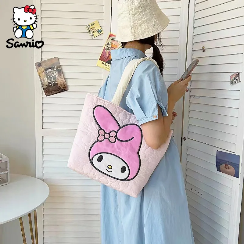 Cute Sanrio Handbag Down Cloth Shoulder Bag My Melody Kuromi Tote Bag High Capacity Cosmetic Storage Bag For Women Birthday Gift