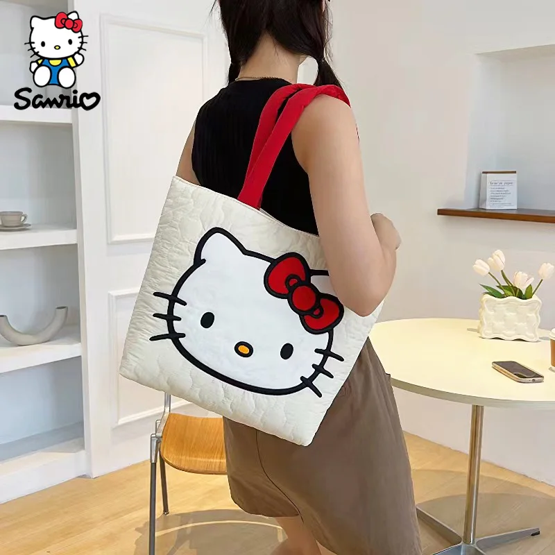 Cute Sanrio Handbag Down Cloth Shoulder Bag My Melody Kuromi Tote Bag High Capacity Cosmetic Storage Bag For Women Birthday Gift
