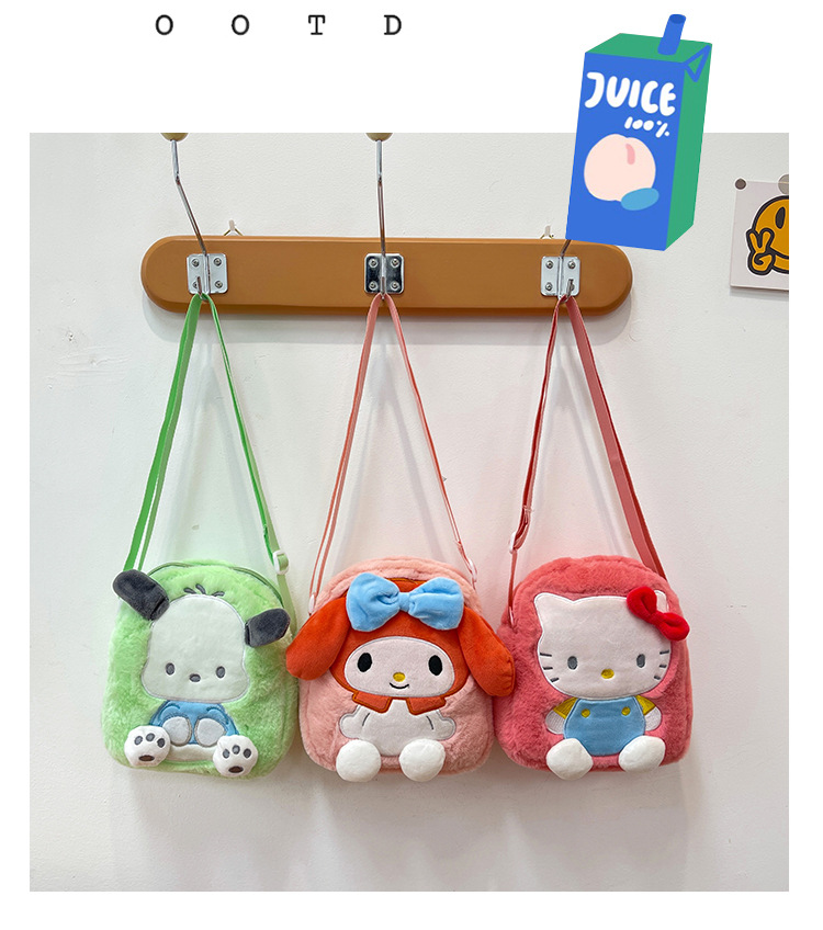 Kawaii Sanrio Plush Shoulder Bags Sanrioed Kuromi Hello Kitty My Melody Messenger Bag Soft Plush Small Square Bag For Girl Gifts