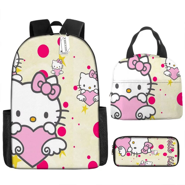 3pcs/set Kids Sanrio Hello Kitty Series Backpack Pencil Case Meal Bag Air Cushion Harness Waterproof Spine Protection Schoolbag