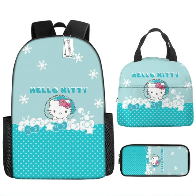 3pcs/set Kids Sanrio Hello Kitty Series Backpack Pencil Case Meal Bag Air Cushion Harness Waterproof Spine Protection Schoolbag