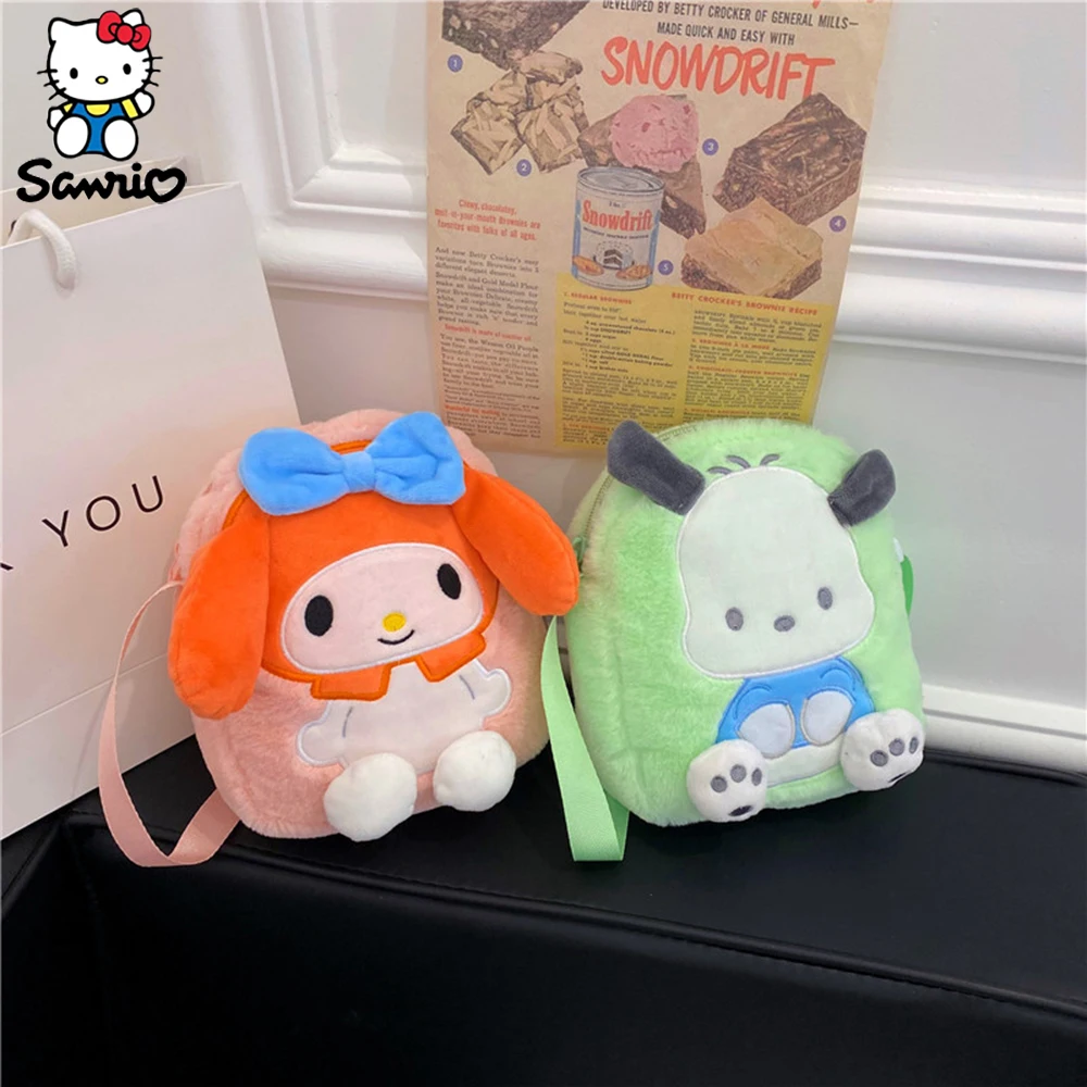 Kawaii Sanrio Plush Shoulder Bags Sanrioed Kuromi Hello Kitty My Melody Messenger Bag Soft Plush Small Square Bag For Girl Gifts