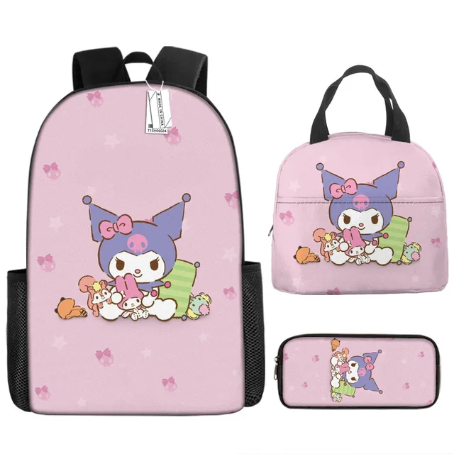 3pcs/set Kids Sanrio Hello Kitty Series Backpack Pencil Case Meal Bag Air Cushion Harness Waterproof Spine Protection Schoolbag
