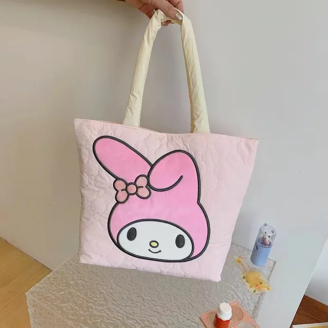 Cute Sanrio Handbag Down Cloth Shoulder Bag My Melody Kuromi Tote Bag High Capacity Cosmetic Storage Bag For Women Birthday Gift