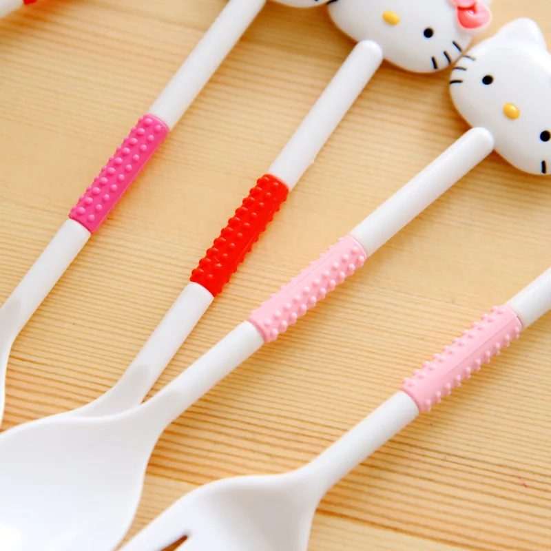 2PCS/Set Sanrio Hello Kitty Spoon Fork Baby Girls Feeding Tableware Children Travel Portable Dinnerware Kitchen Accessories Gift