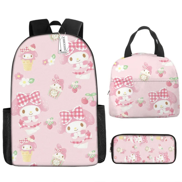 3pcs/set Kids Sanrio Hello Kitty Series Backpack Pencil Case Meal Bag Air Cushion Harness Waterproof Spine Protection Schoolbag