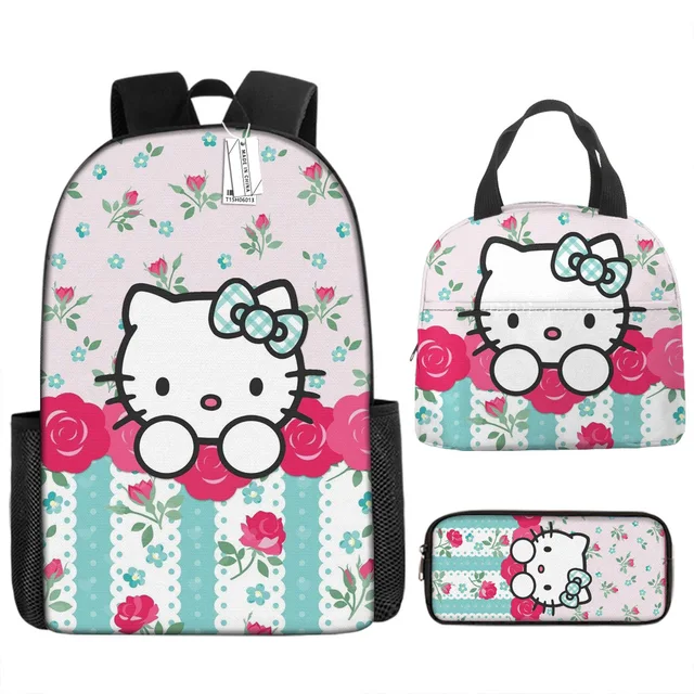3pcs/set Kids Sanrio Hello Kitty Series Backpack Pencil Case Meal Bag Air Cushion Harness Waterproof Spine Protection Schoolbag