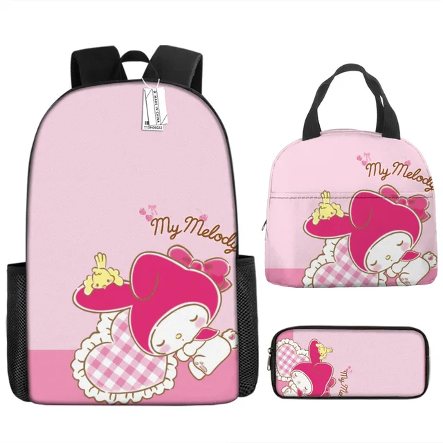 3pcs/set Kids Sanrio Hello Kitty Series Backpack Pencil Case Meal Bag Air Cushion Harness Waterproof Spine Protection Schoolbag