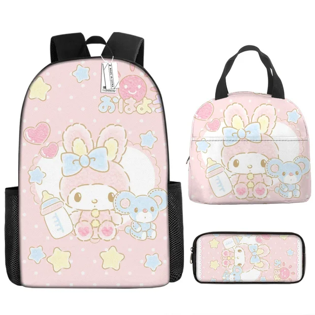 3pcs/set Kids Sanrio Hello Kitty Series Backpack Pencil Case Meal Bag Air Cushion Harness Waterproof Spine Protection Schoolbag