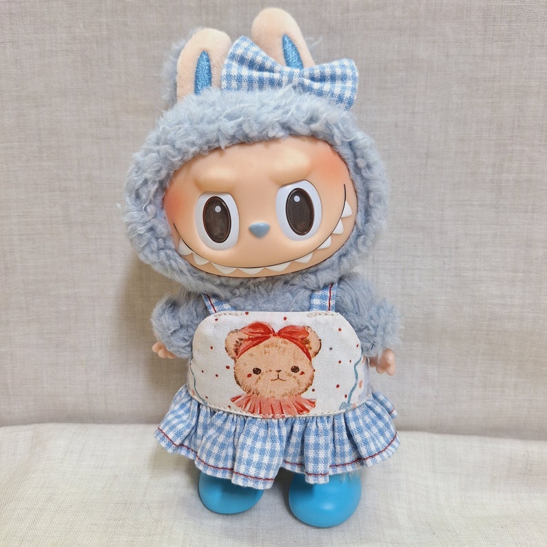 Labubu outfits Gingham Bunny Bear Picnic Outfit (No Doll Included)