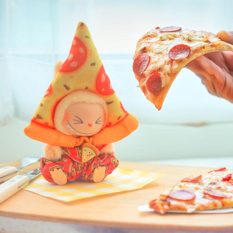 Labubu outfits Fun Pizza Party Set – Hat, Pants & Scarf (No Doll Included)