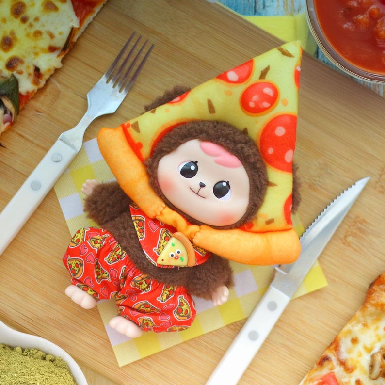 Labubu outfits Fun Pizza Party Set – Hat, Pants & Scarf (No Doll Included)