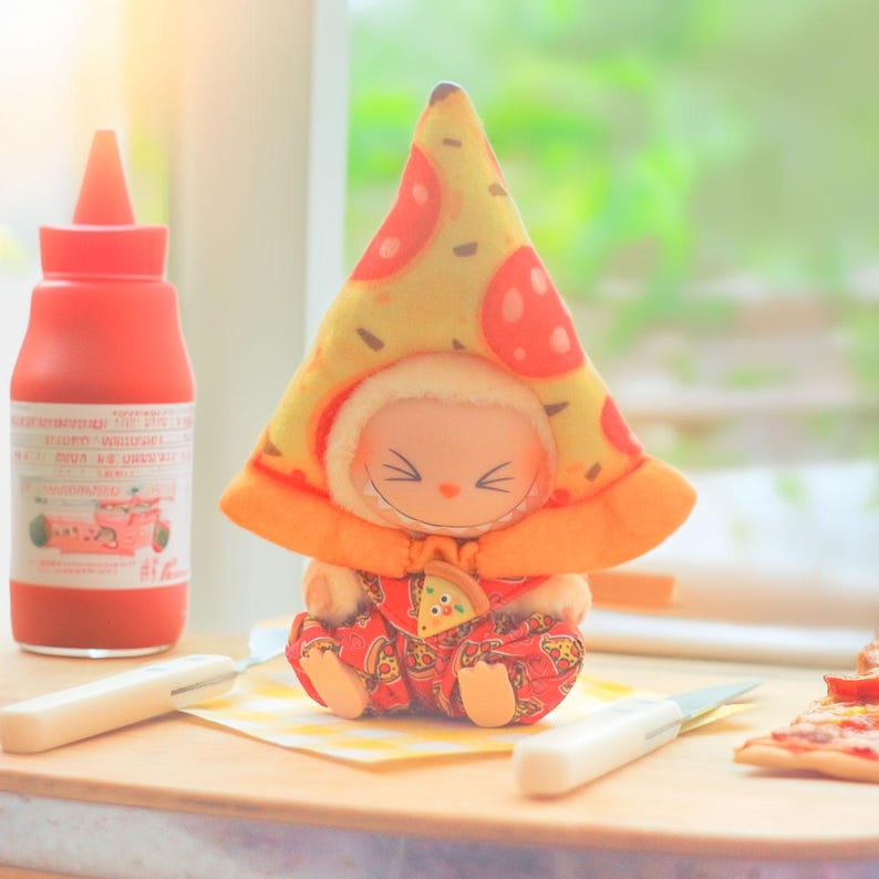 Labubu outfits Fun Pizza Party Set – Hat, Pants & Scarf (No Doll Included)